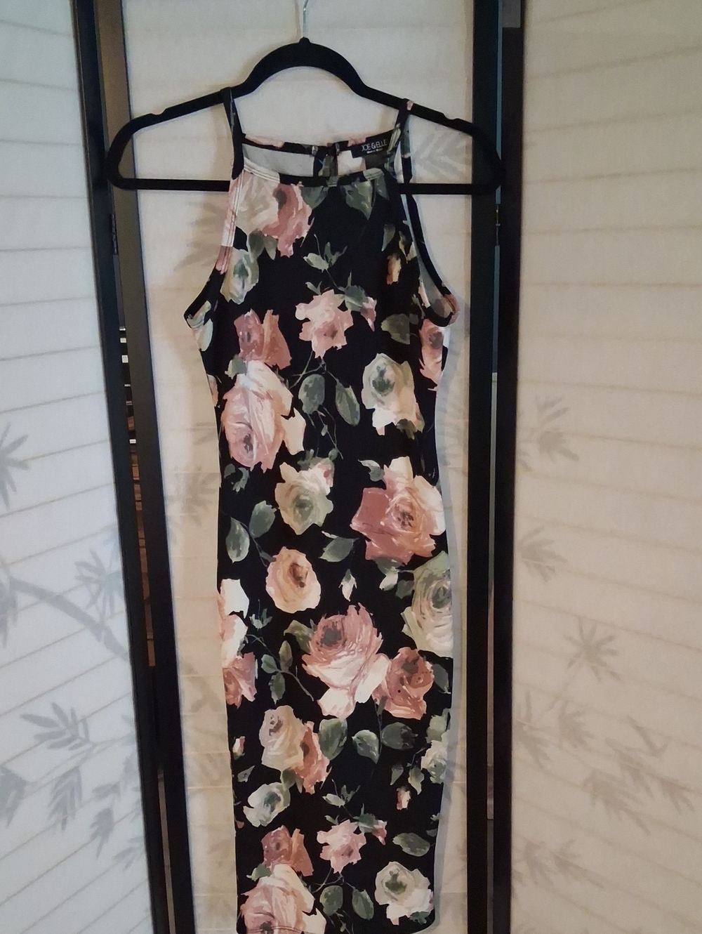 Joe & Elle Black Floral High-Low Dress with Pink and Green Roses